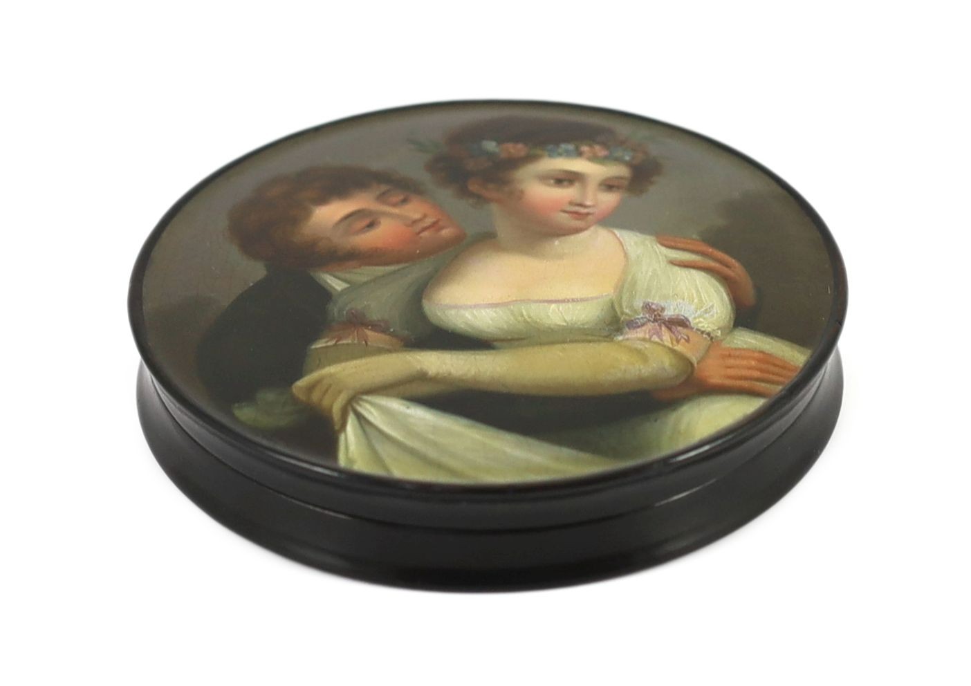 A Stobwasser papier mache snuff box, 9.5cm